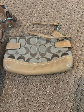 Coach Brown & Tan Signature Canvas Wristlet